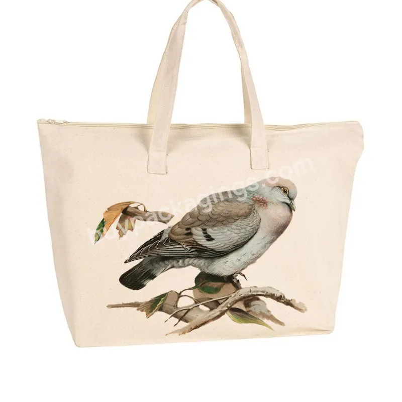 New Fashionable Custom Design Natural Color 100% Cotton Canvas Tote Bag With Zipper