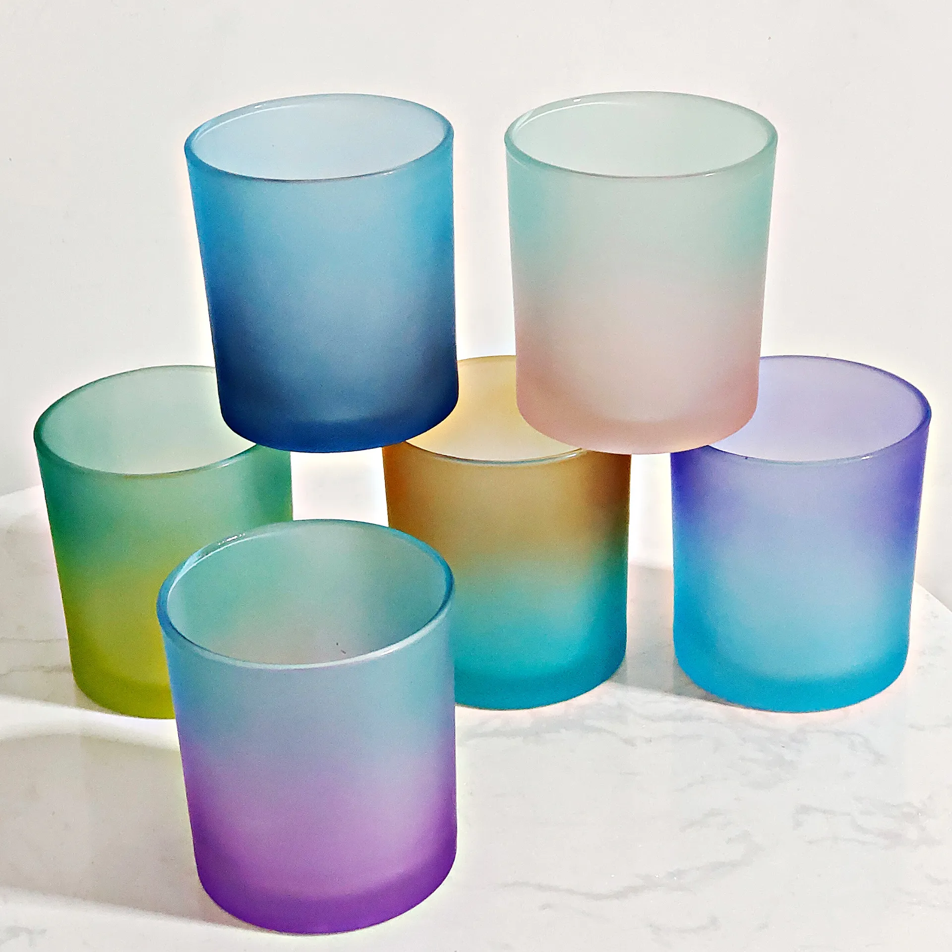 New Gradient Color Glass Candle Cup Candlestick Aromatherapy Glass Candle Holder Household Ornaments