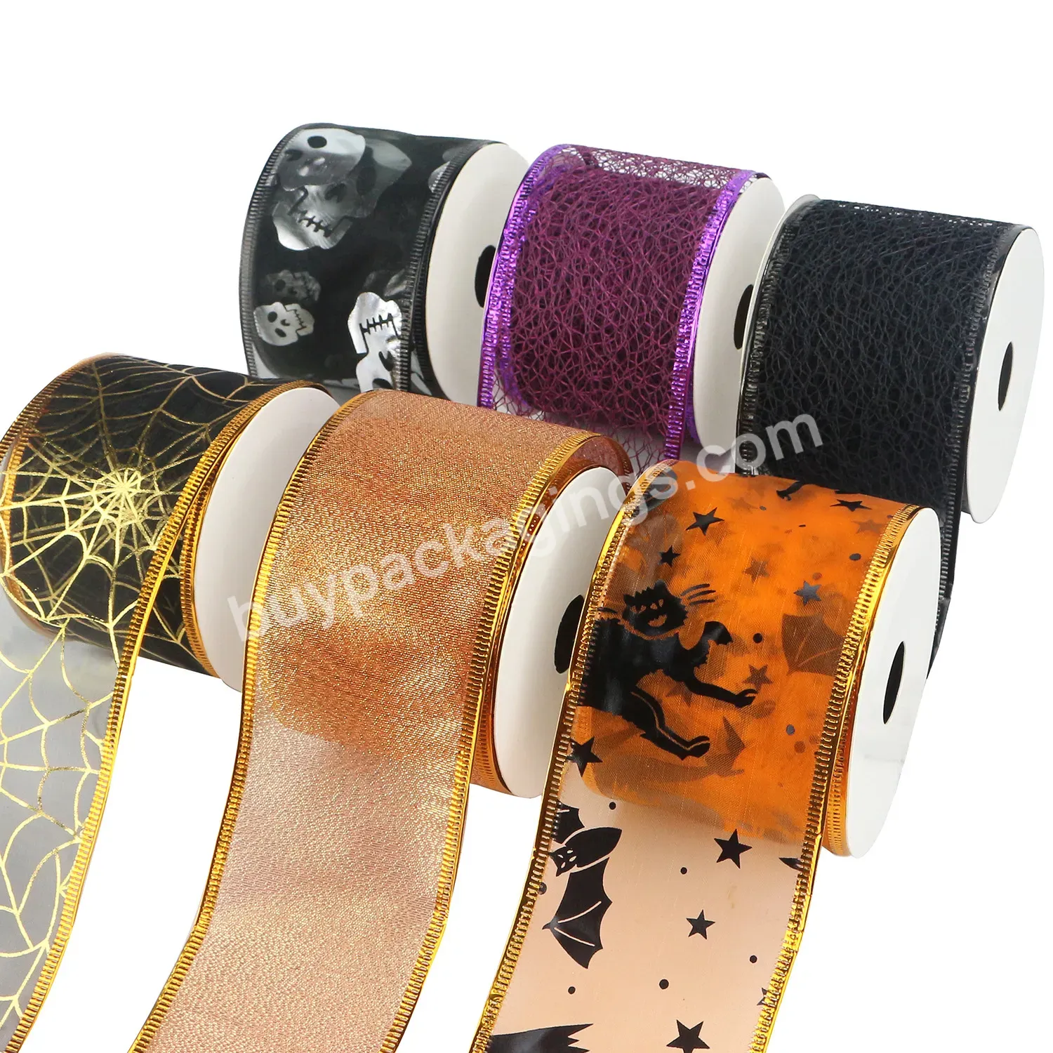 New Halloween Ribbon Gift Wrapping Satin Ribbon Christmas Set Accessories Iron Wire Ribbon