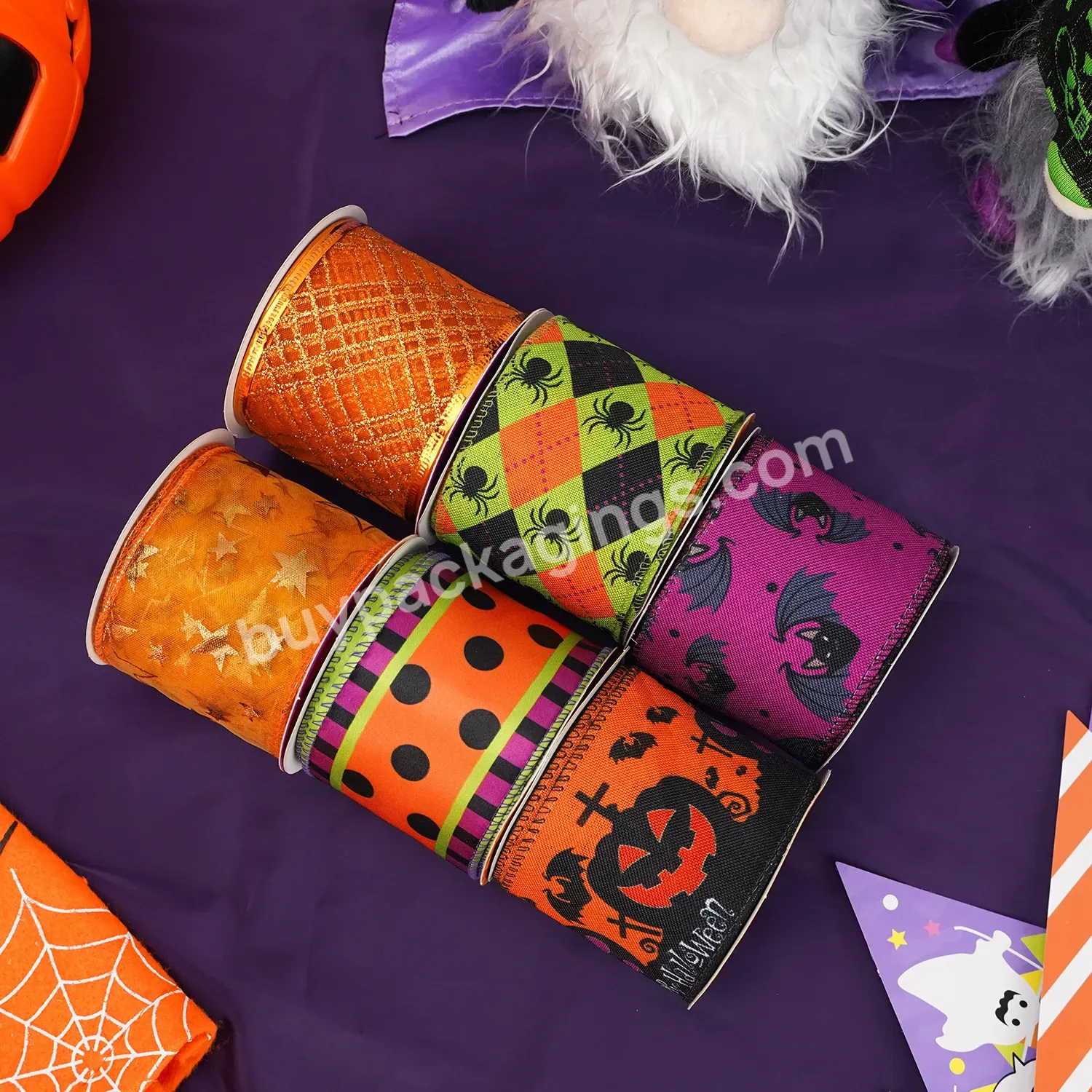 New Halloween Ribbon Gift Wrapping Satin Ribbon Christmas Set Accessories Iron Wire Ribbon