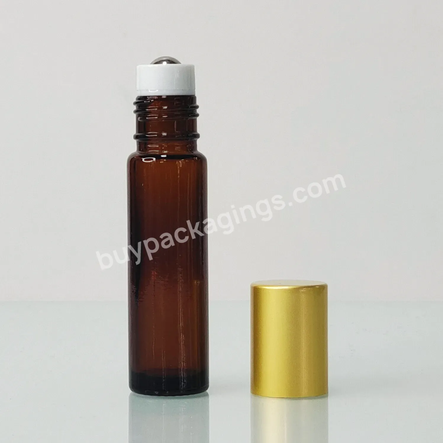 New Hot Sale 10ml 5ml Gold Aluminium Cover Amber Glass Perfume Roll On Bottle For Essential Oil