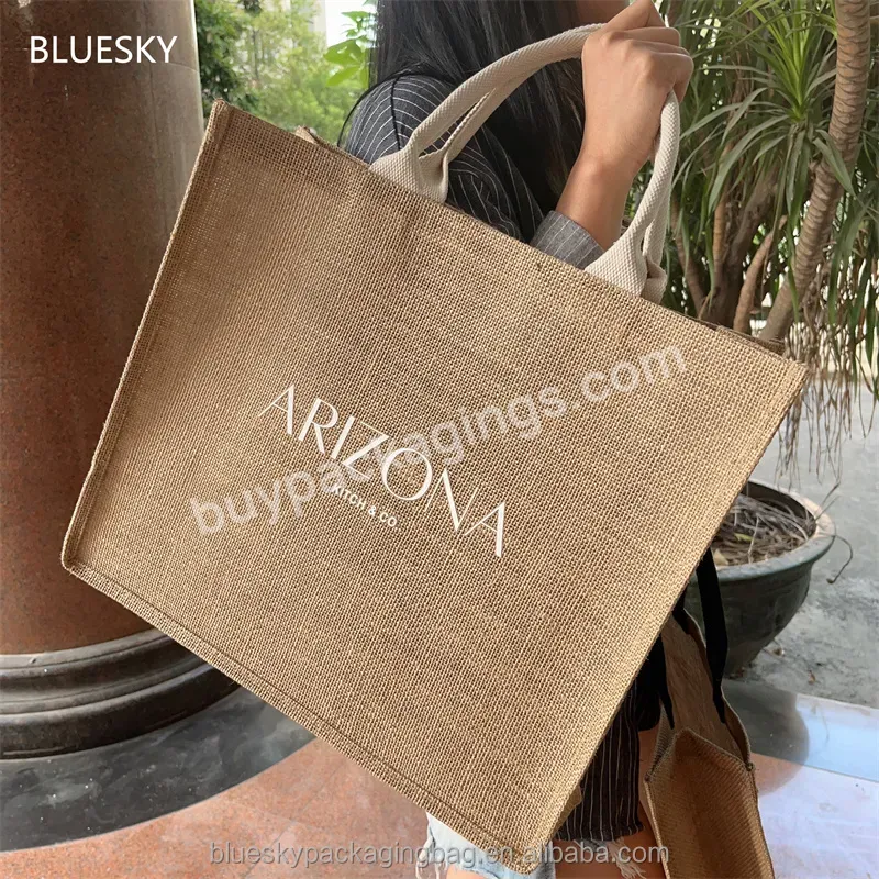 New Launch Printed Rope Processing Jute Shopping Bag Custom Logo Printed Canvas Linen Tote Bag Environmental Friendly Tote Bag