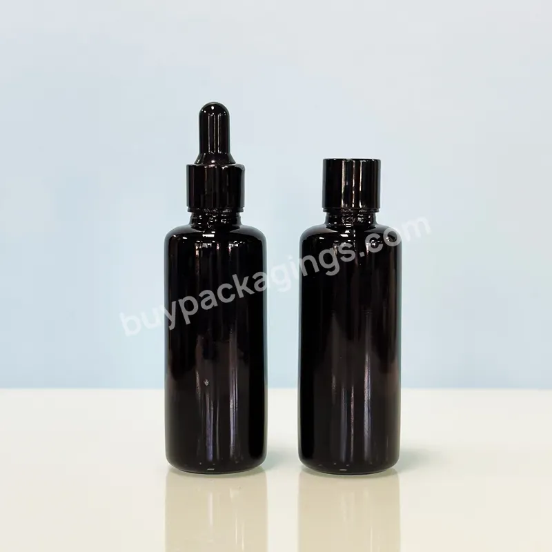 New Product 10ml 15ml 30ml 50ml 100ml Essential Oil Black Glass Dark Violet Dropper Bottles And Black Plastic Lid