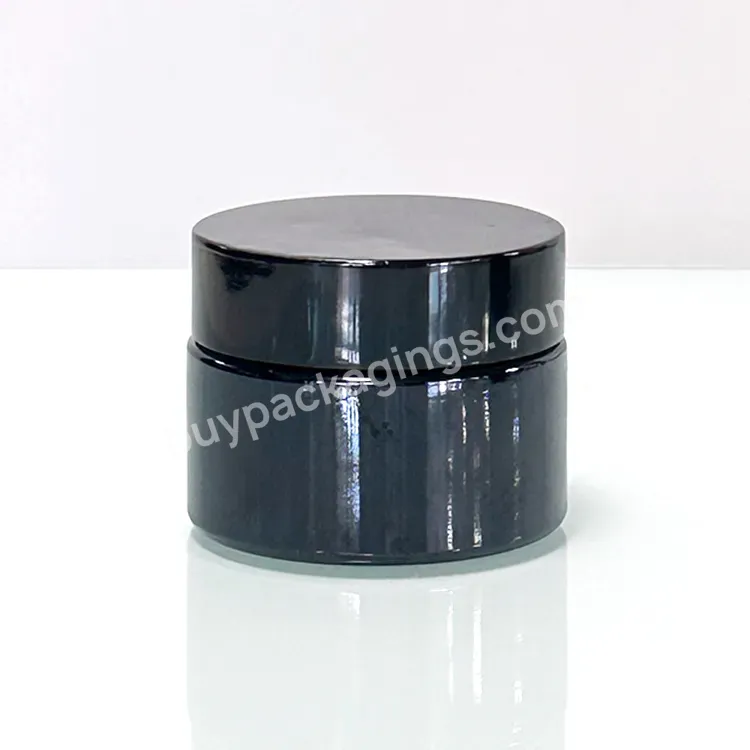 New Product 50ml Glass Black Jar Empty Violet Face Eye Cream Skin Care Cosmetic Packaging With Flat Blacked Lid