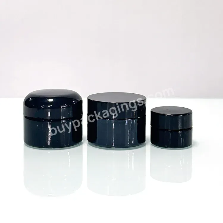 New Product 50ml Glass Black Jar Empty Violet Face Eye Cream Skin Care Cosmetic Packaging With Flat Blacked Lid