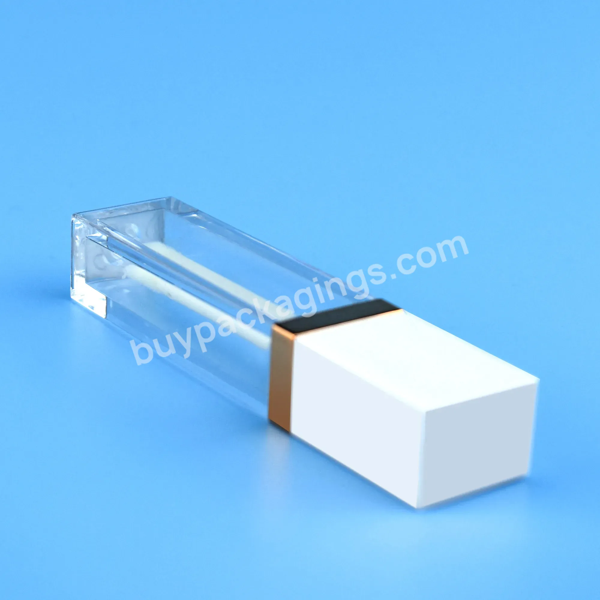 New Product 7ml Cosmetic Rectangle Clear Matte Square Lip Gloss Tube With Brush Wands