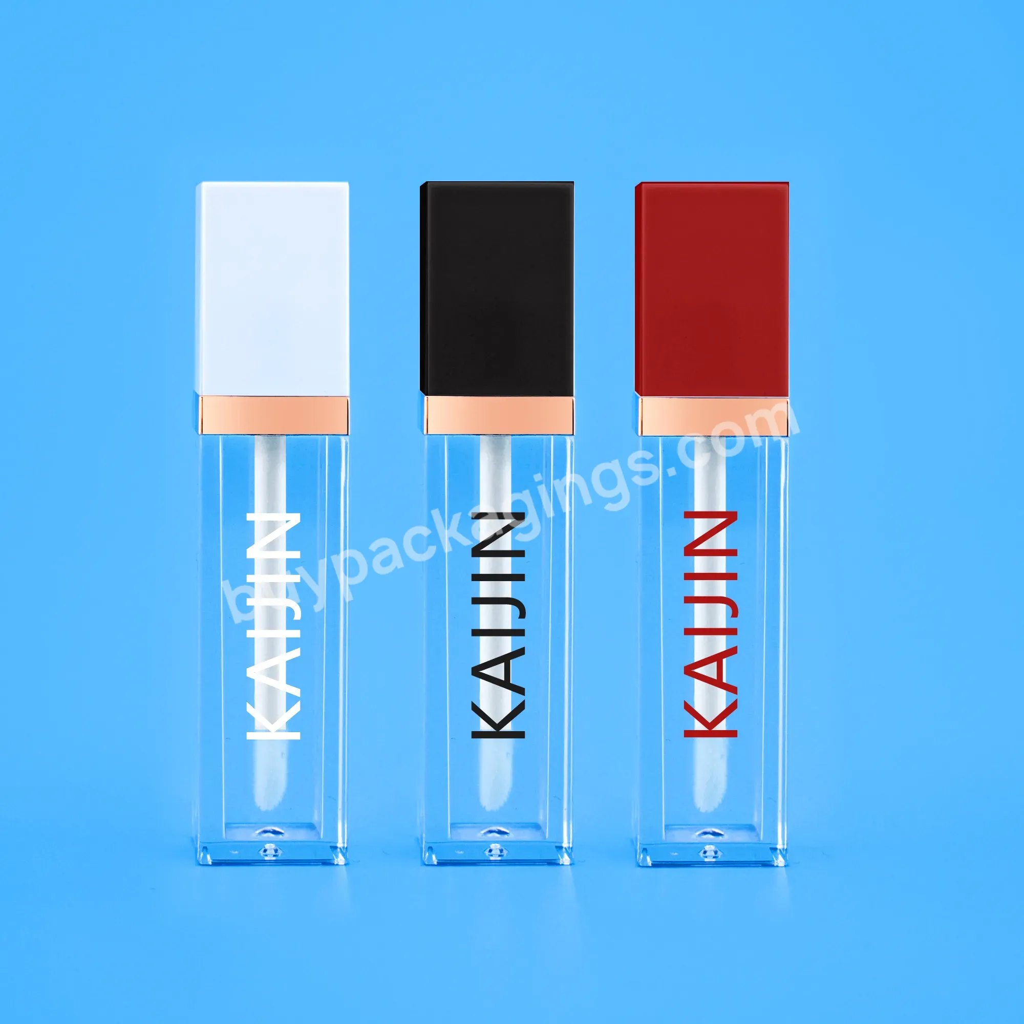 New Product 7ml Cosmetic Rectangle Clear Matte Square Lip Gloss Tube With Brush Wands