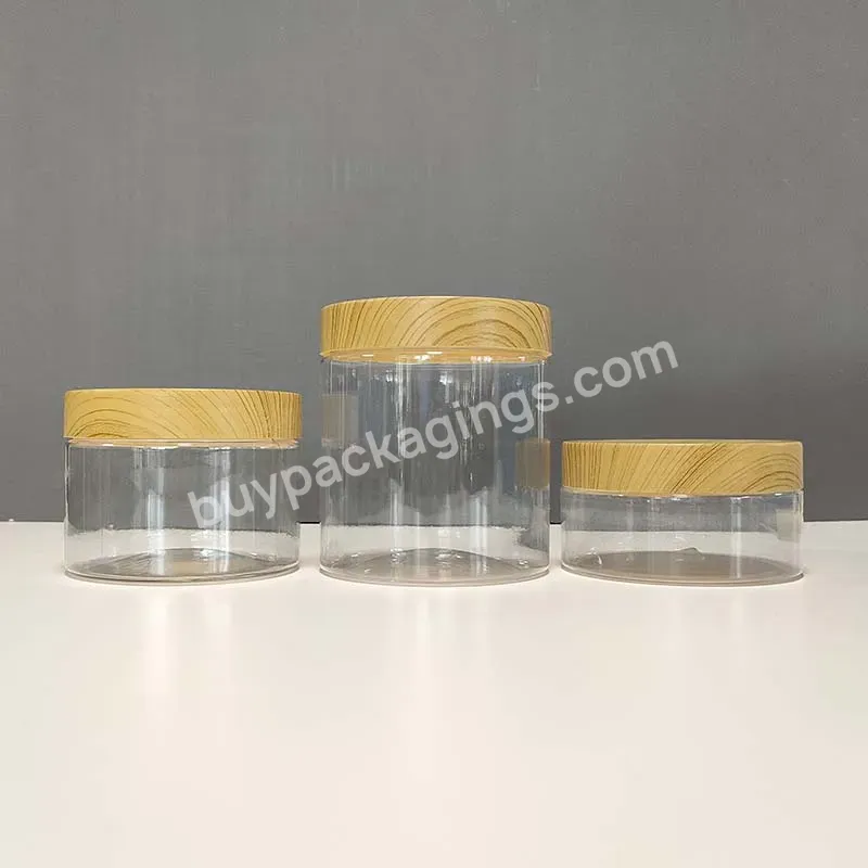 New Product Natural Frosted Amber Clear Pet Plastic Body Butter Cosmetic Cream Jar With Bamboo Lid