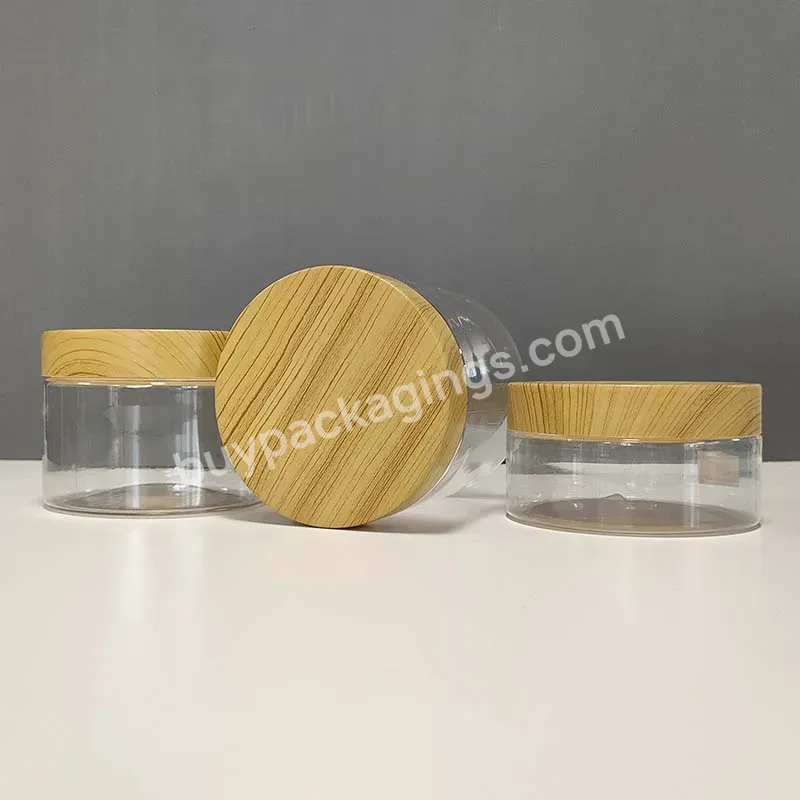 New Product Natural Frosted Amber Clear Pet Plastic Body Butter Cosmetic Cream Jar With Bamboo Lid