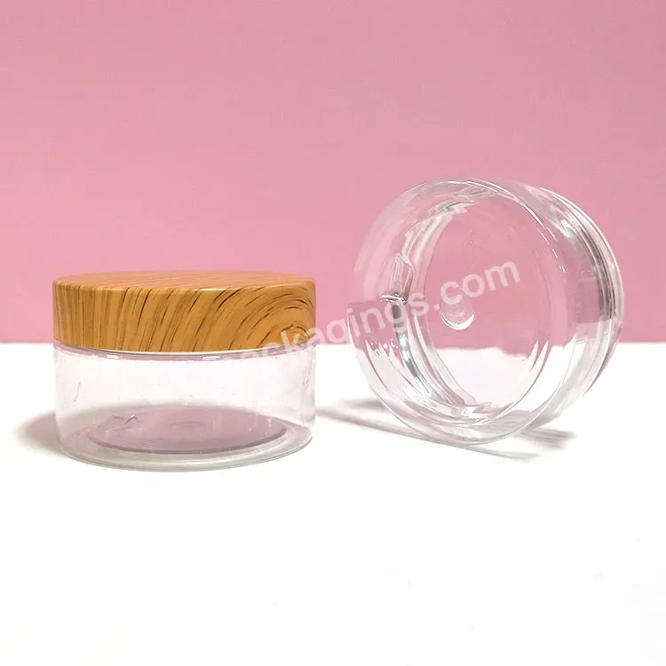 New Product Transparent Clear Pet Plastic Body Butter Cosmetic Cream Jar With Bamboo Water Transfer Plastic Lid - Buy Cosmetic Cream Pet Plastic Jar With Pet Lid,Plastic Cosmetic Jars With Gold Lids 8 And 3 Oz,Cosmetic Jar Plastic.