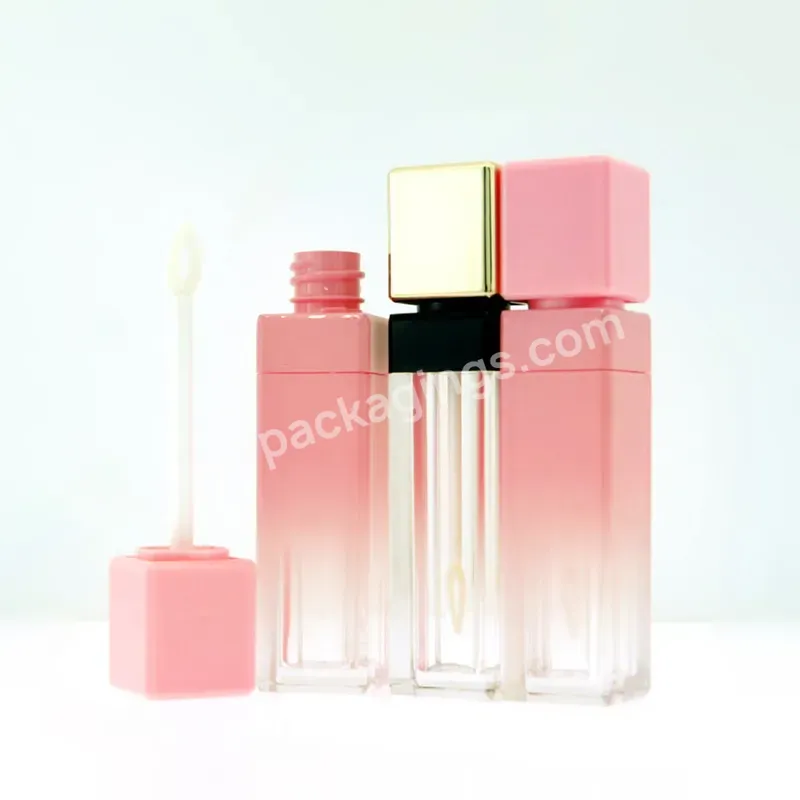 New Style 10ml Empty Custom Gradient Pink Square Clear Lip Gloss Tube Container Gloss Tubes