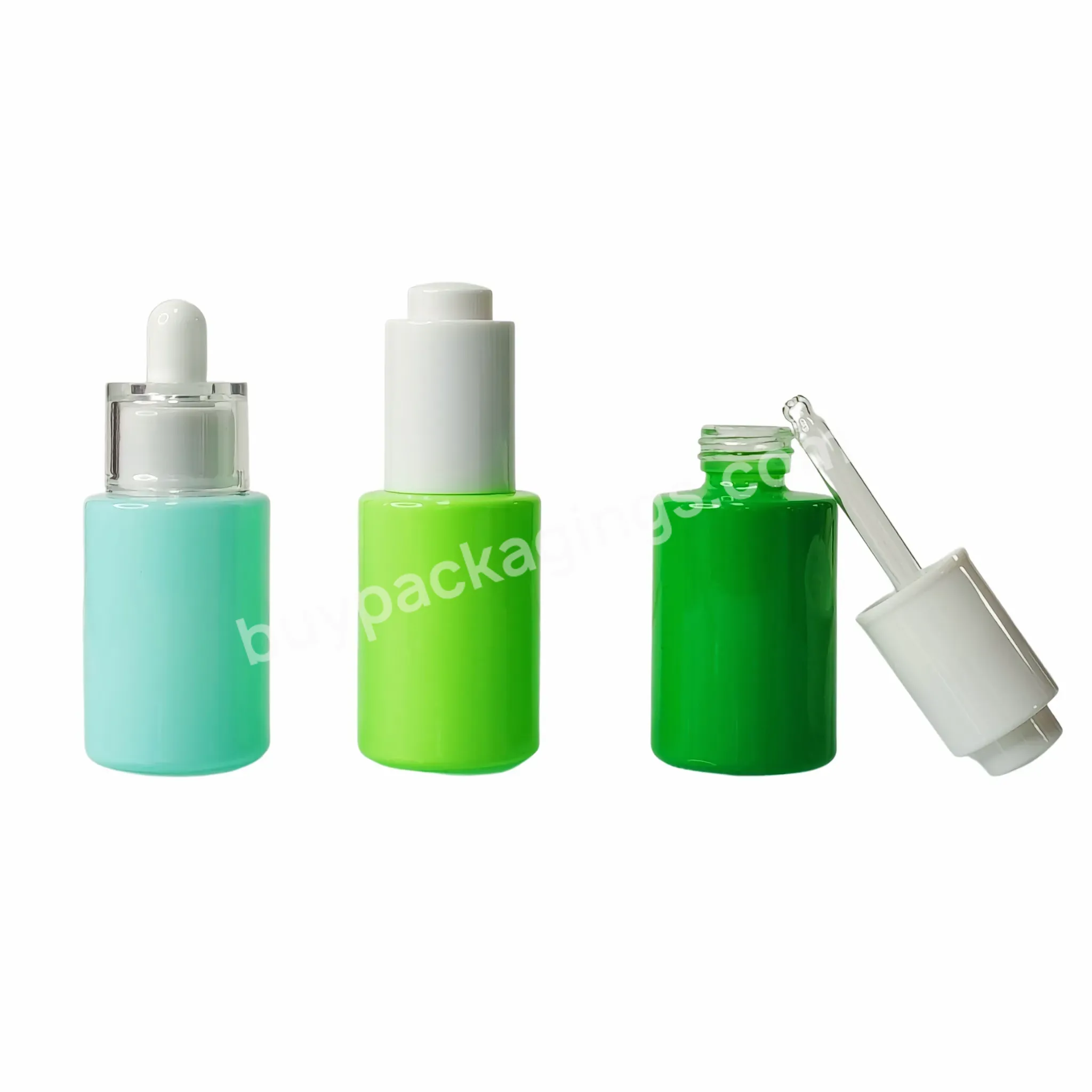 New Style Essence Lotion Bottle Blue Green 5ml 10ml 20ml 30ml 50ml 100ml Essential Oil Glass Dropper Bottle With Plastic Cap