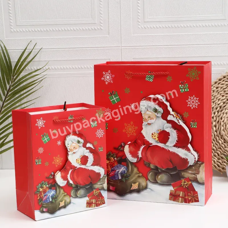 New Three-dimensional Spot Gift Bags White Cardboard Creative Christmas Tree Old Man Holiday Tote Bag Can Print Logo