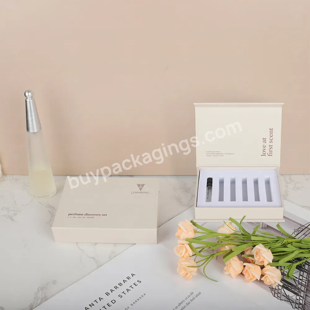 Newest Cardboard Make Perfume Sample Gift Set Storage Packaging Luxury Gift Set Book Shape Box Packaging Perfume Sample Box