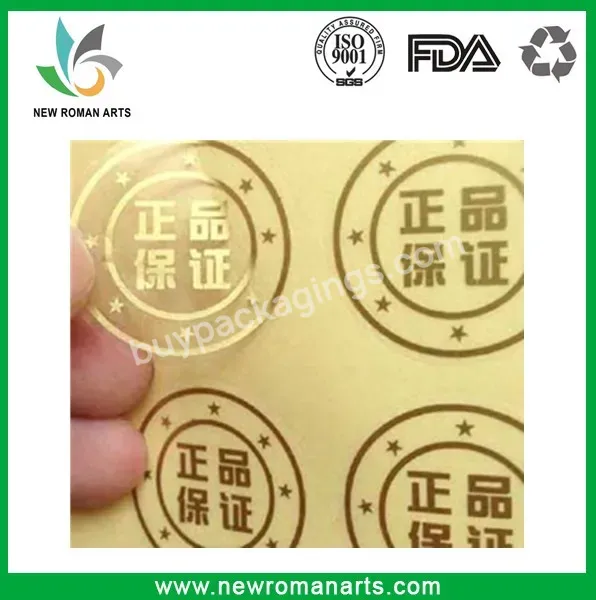 Newly Design Transparent Vinyl Gold Foil Sticker Label,Transparent Logo Sticker Printing With Hot Stamping