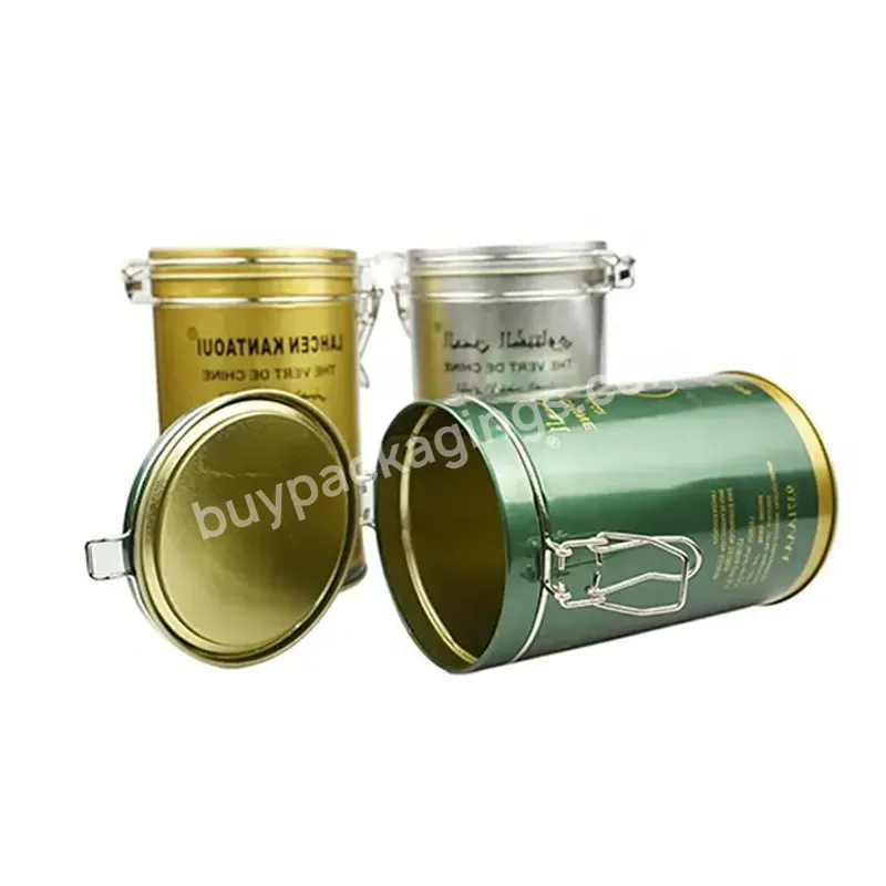 Newly Durable Coffee Packaging Metal Cylinder Tin Can With Lock Colorful Tin Boxes Snack Gold Silver