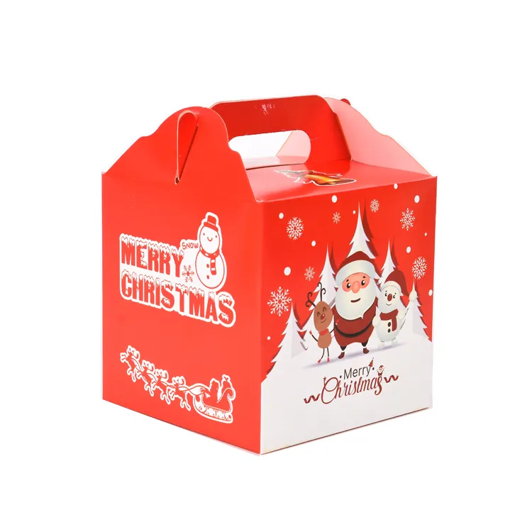 Nice Christmas Design 4 color Printing Glossy Paper cake packing box with handle