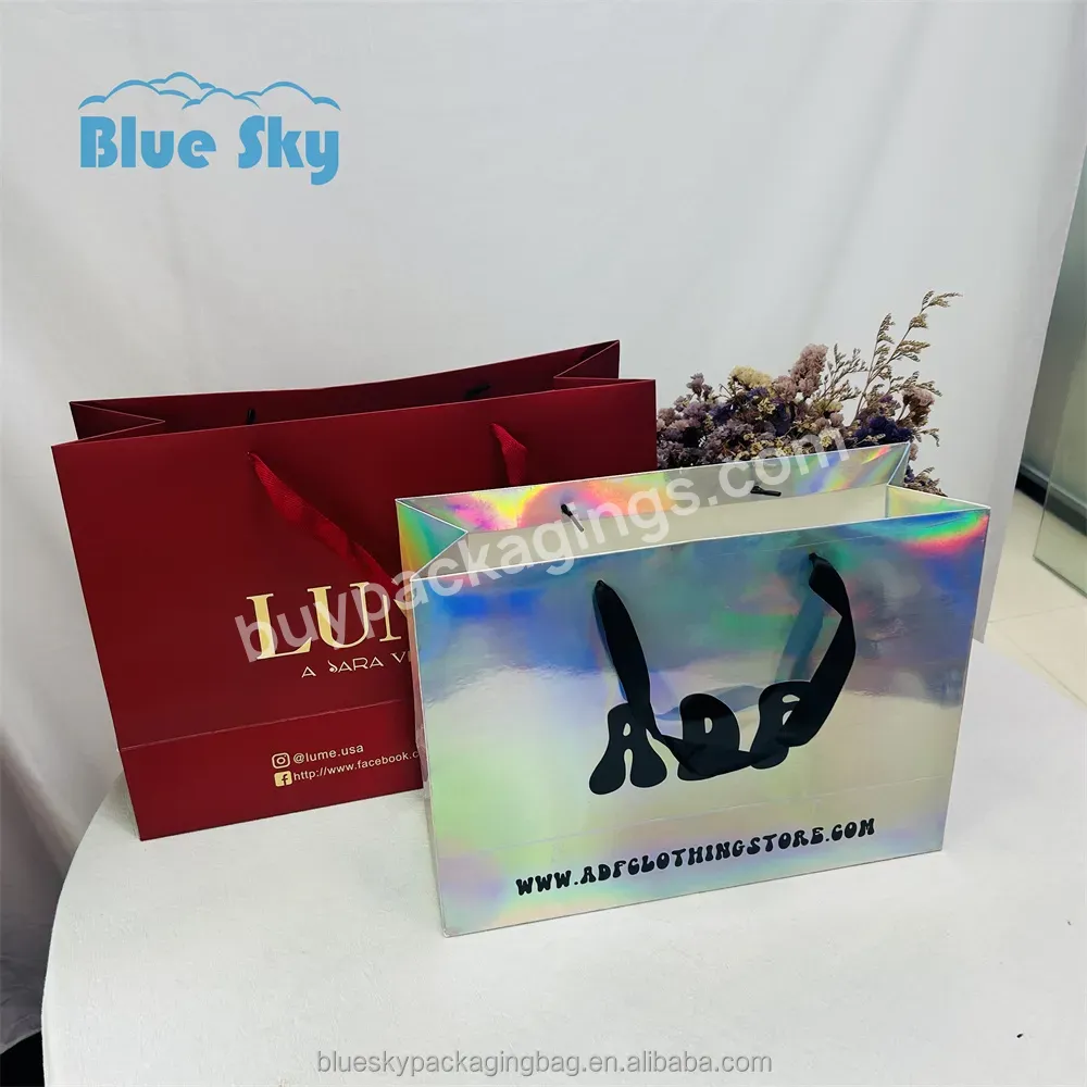 No. 1 In The World New Fancy Customized Holographic Packaging Paper Bags For Clothes