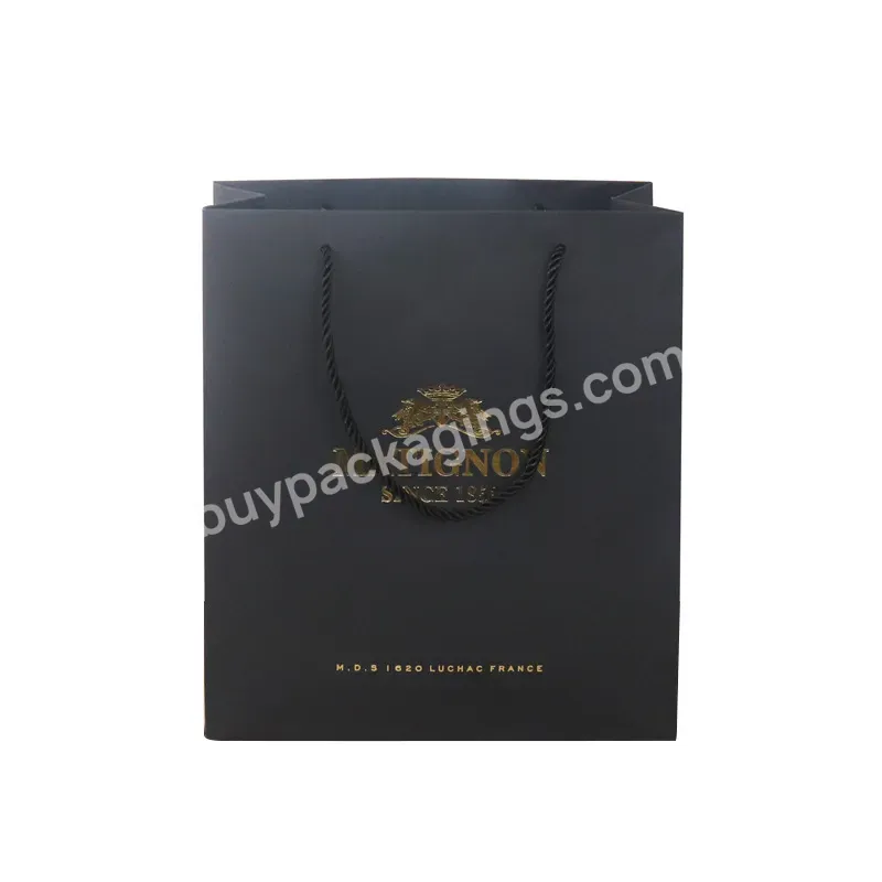 No Moq Matte Black Paper Cardboard Shopping Gift Bags With Gold Foil Stamping Logo