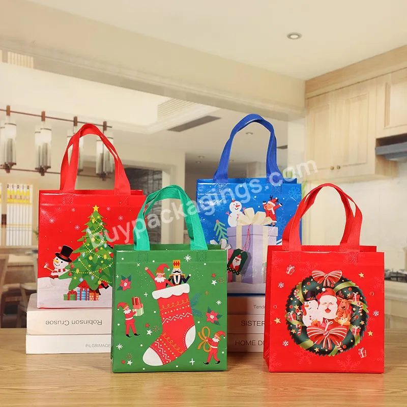 Non-woven Small Christmas Printed Gift PackagingTote Bag Colorful Cartoon  Christmas Shopping Bag