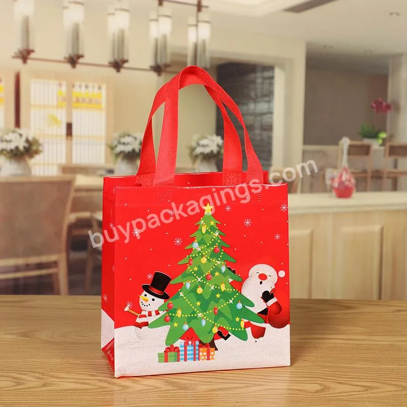 Non-woven Small Christmas Printed Gift PackagingTote Bag Colorful Cartoon  Christmas Shopping Bag