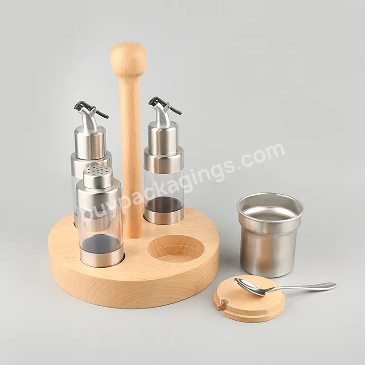 Nordic Style Stainless Steel Condiment Spice Set Oil And Vinegar Dispenser Set With Bamboo Base - Buy Oil And Vinegar Dispenser Set,Condiment Spice Set,4 Piece Suit Condiment Spice.