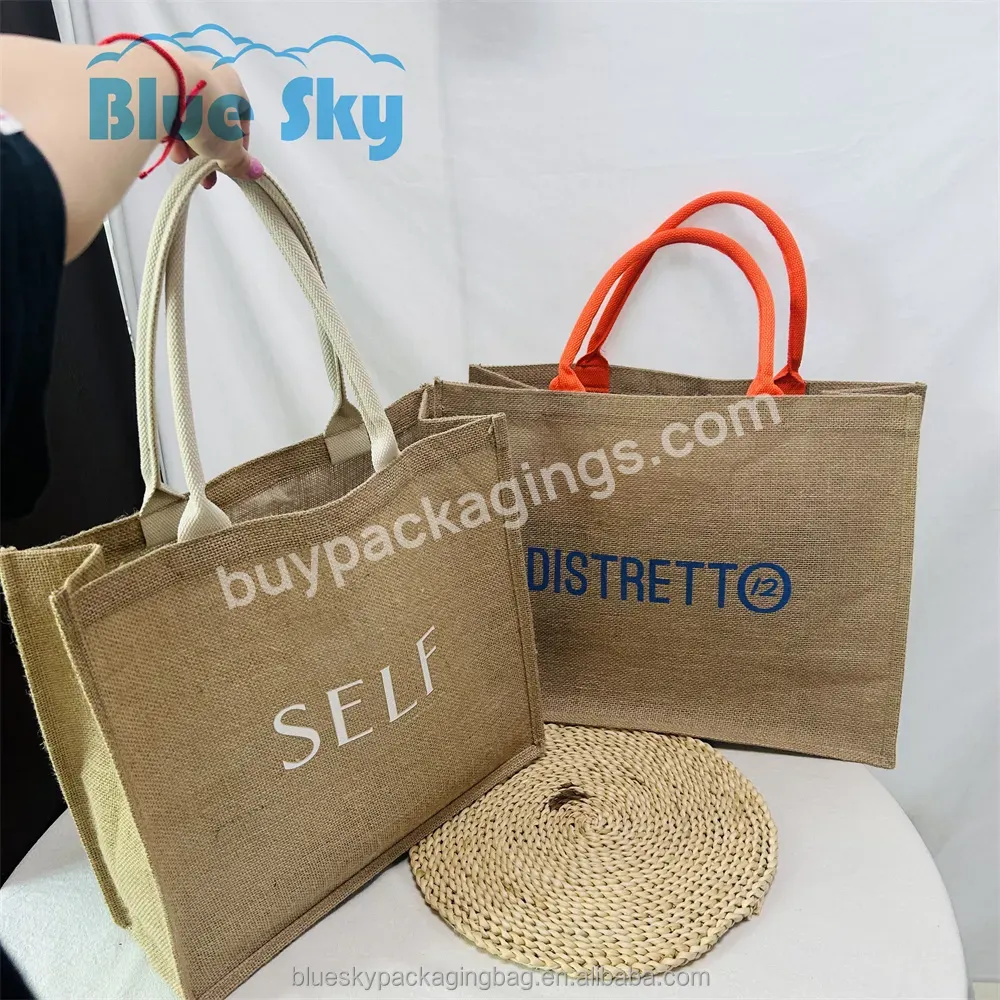 Now Auction Printed Rope Processing Jute Shopping Bags Custom Logo Printed Canvas Tote Bag Environmental Tote Bag