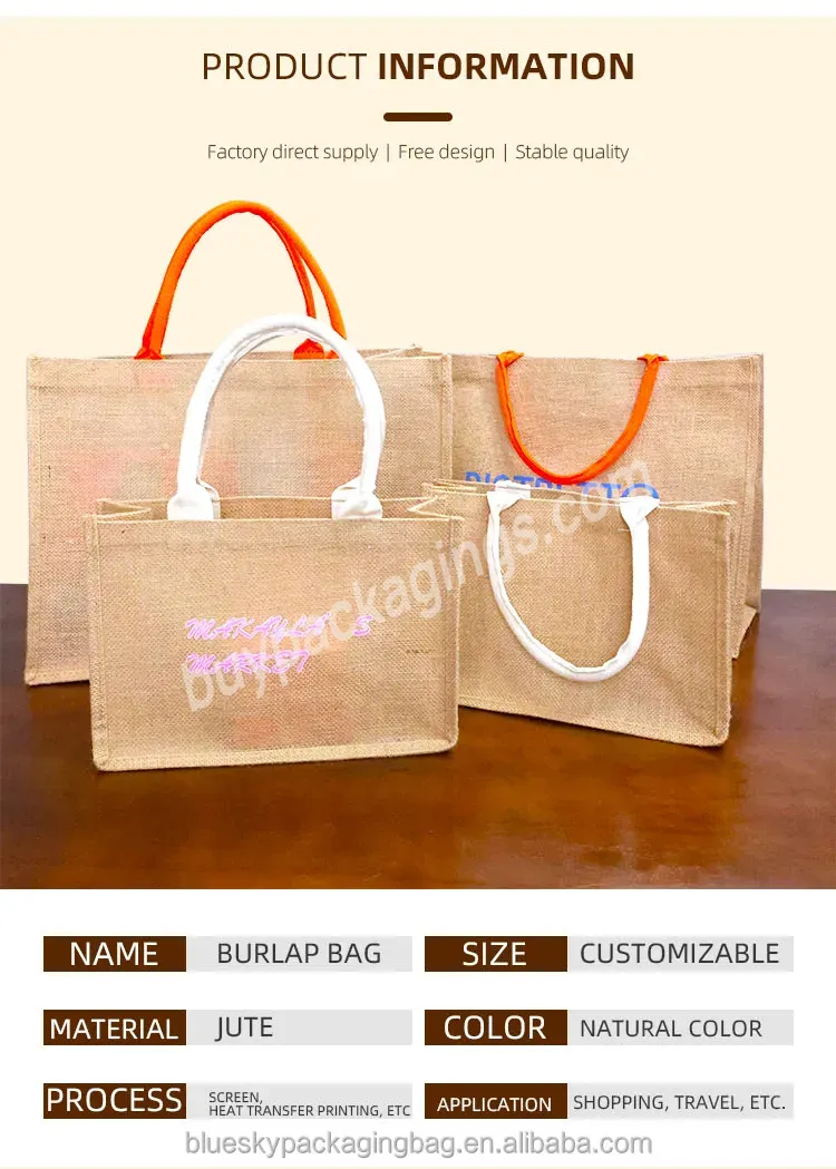 Now Auction Printed Rope Processing Jute Shopping Bags Custom Logo Printed Canvas Tote Bag Environmental Tote Bag