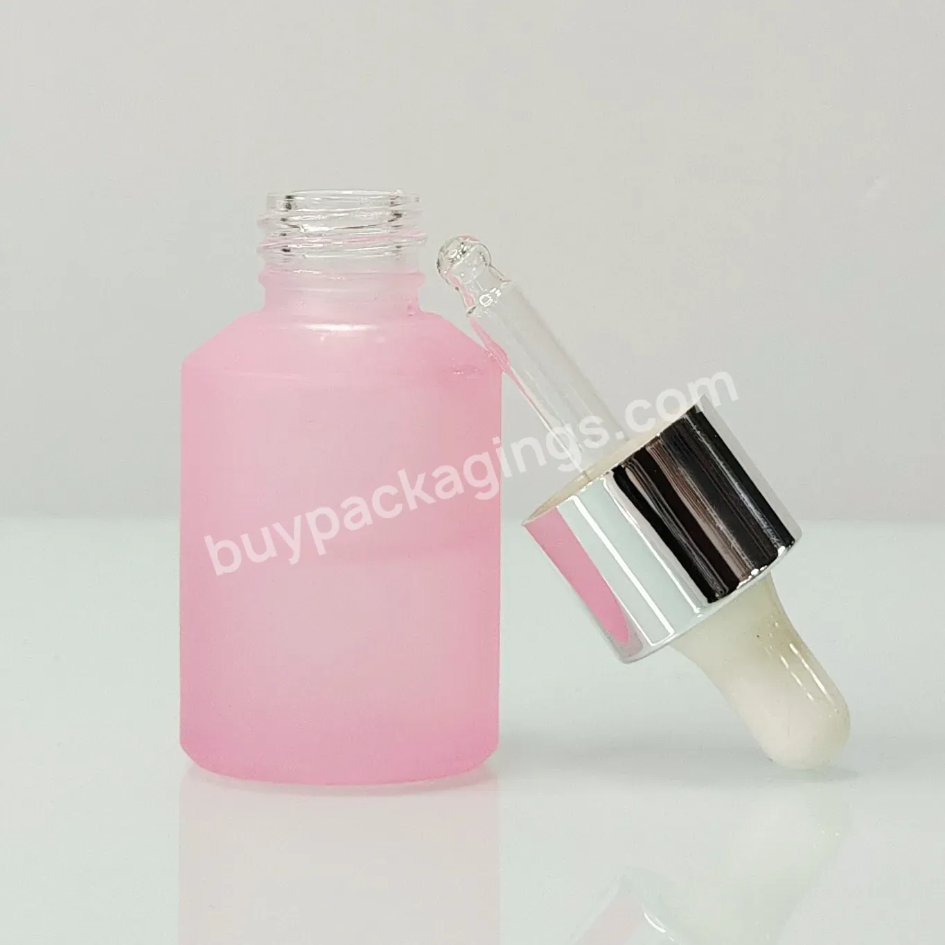 Oblique Shoulder Glass Bottle Forested Pink 30 Ml 50 Ml 100 Ml Face Skincare Cosmetic Serum Packaging Bottle