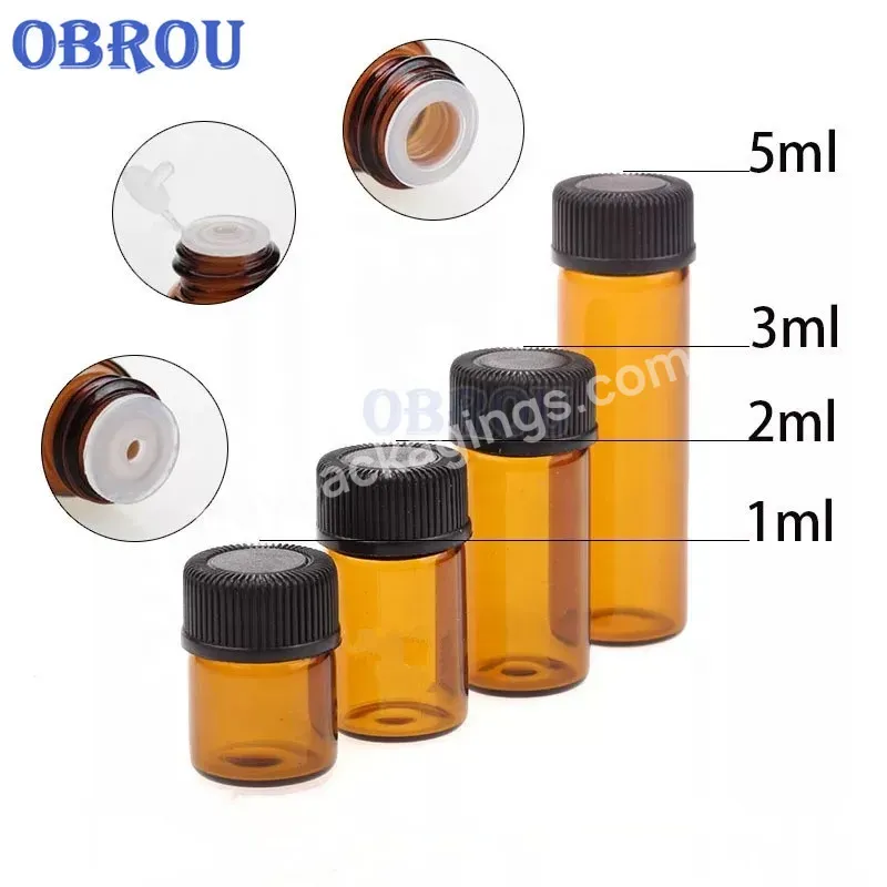 Obrou 1ml 2ml 3ml 5ml Essential Oil Glass Vial Amber Empty Mini Glass Liquor Bottle For Skin Care Serum Sample