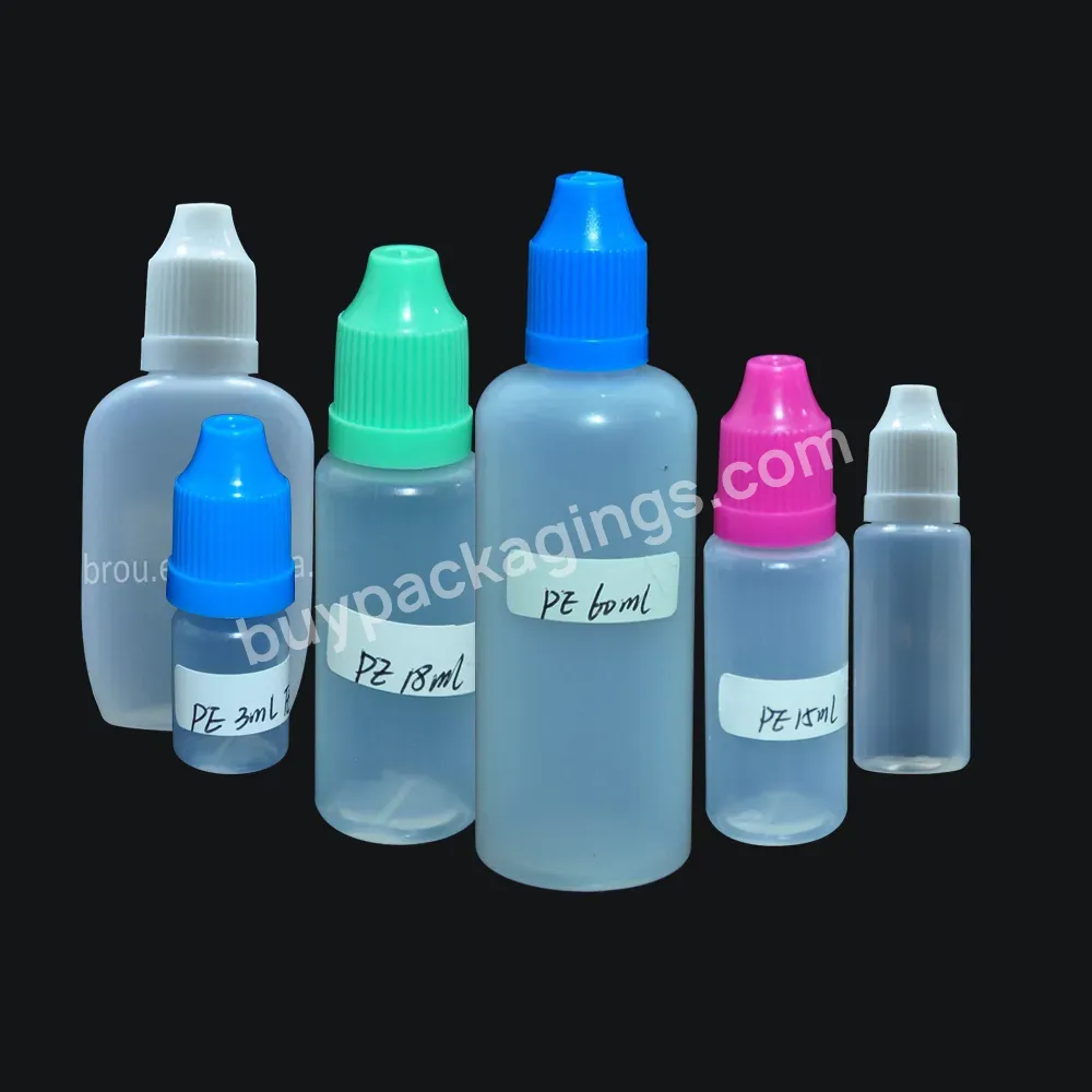 Obrou 3ml 5ml 10ml 15ml 30 Ml 50ml 120ml 100ml Plastic Liquid Squeeze Perfume Dropper Bottle With Childproof Cap