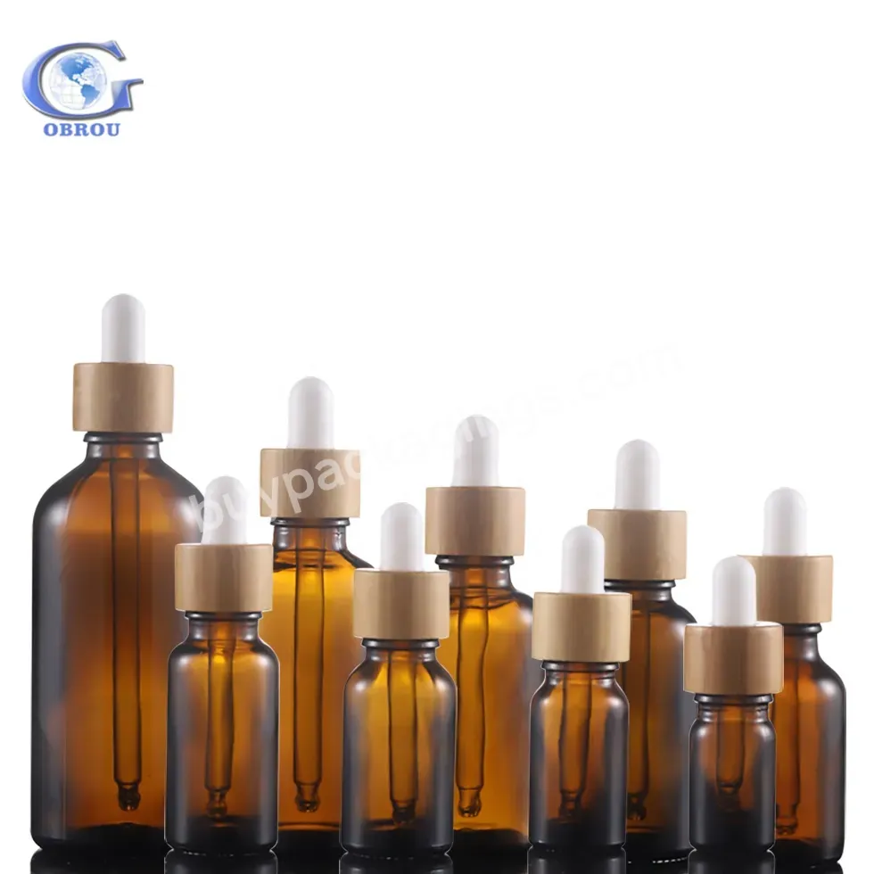 Obrou 5ml 10ml 15ml 20ml 30ml 50ml 100ml Custom Logo Bamboo Ring Amber Dropper Bottle Essential Oil Essence Hydrosol Glass Bottles