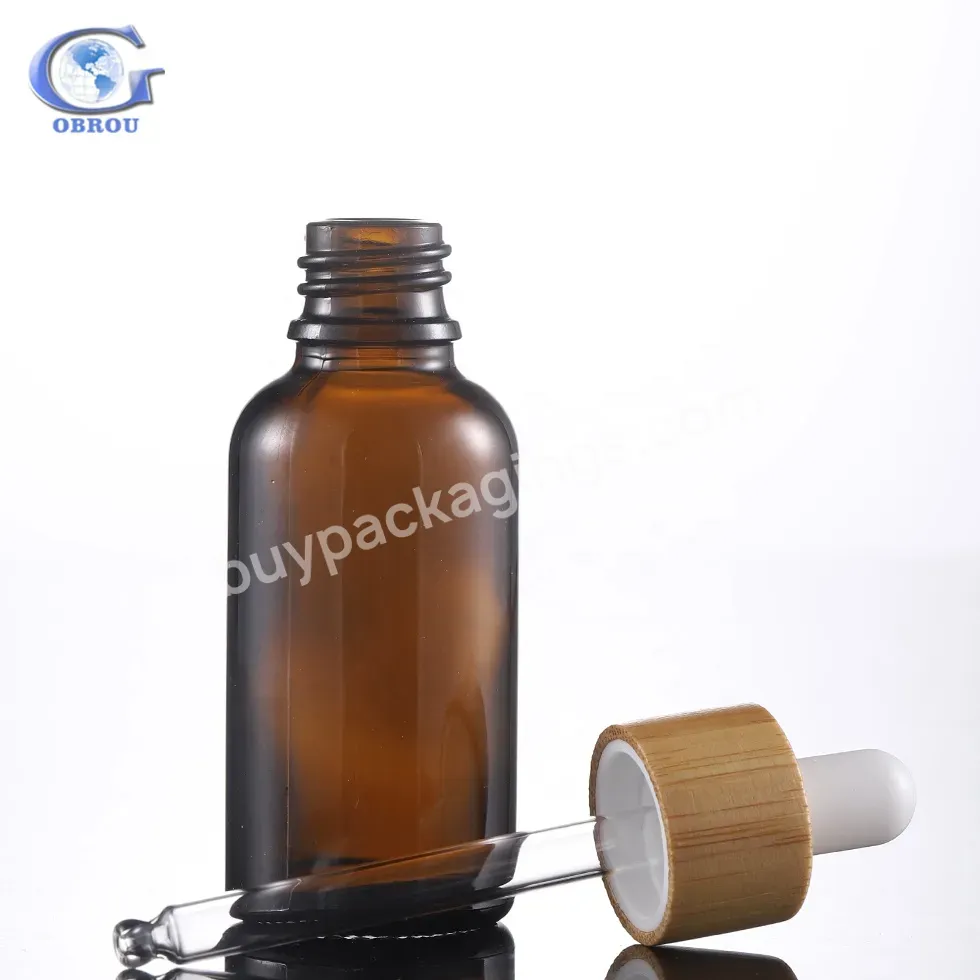 Obrou 5ml 10ml 15ml 20ml 30ml 50ml 100ml Custom Logo Bamboo Ring Amber Dropper Bottle Essential Oil Essence Hydrosol Glass Bottles