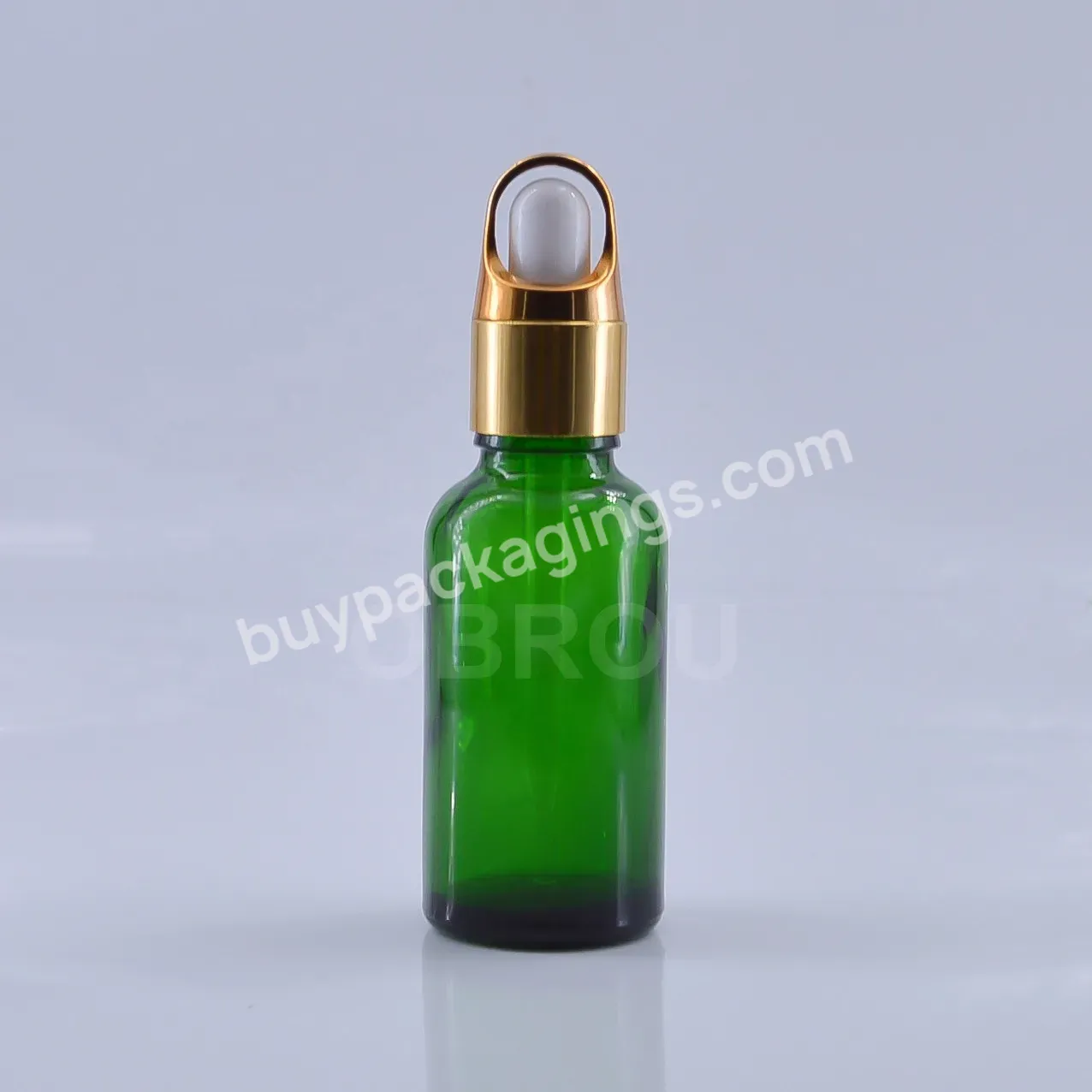 Obrou 5ml 10ml 15ml 20ml 30ml 50ml 100ml Glass Green Essential Oil Dropper Bottle With Flower Basket Dropper Cap For Skincare