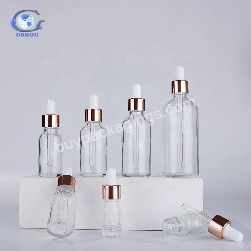 Obrou 5ml 10ml 15ml 20ml 30ml 50ml 100ml Transparent Essential Oil Packaging Facial Serum Glass Dropper Bottle