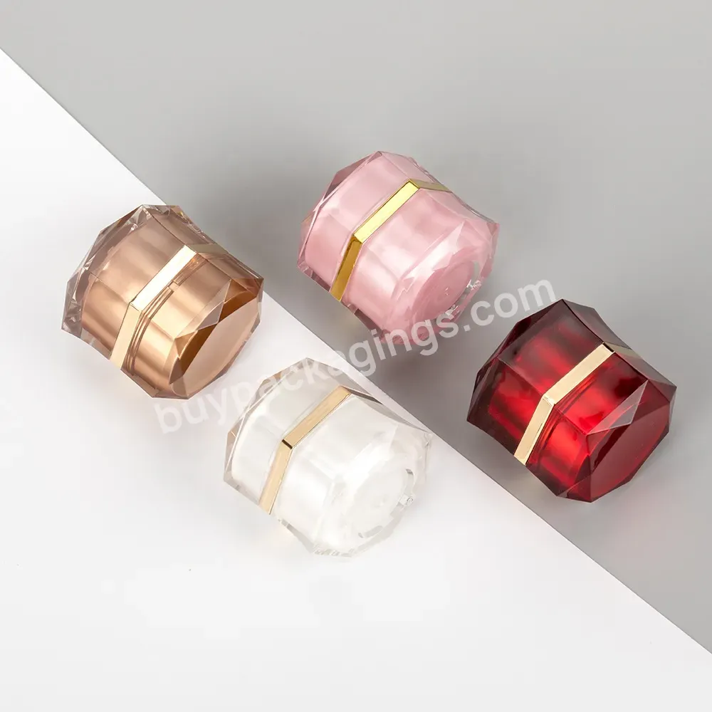 Obrou Bronzing Hexagonal Ruby Red Pink White Gold Acrylic Cream Container Eye Cream Essence Plastic Empty Jar