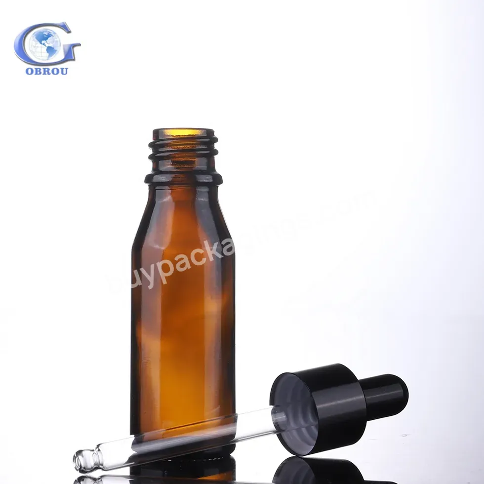 Obrou Cosmetic Skin Care Packaging 30ml Amber Cylinder Hair Beard Essential Oil Serum Glass Dropper Bottle With Eye Dropper