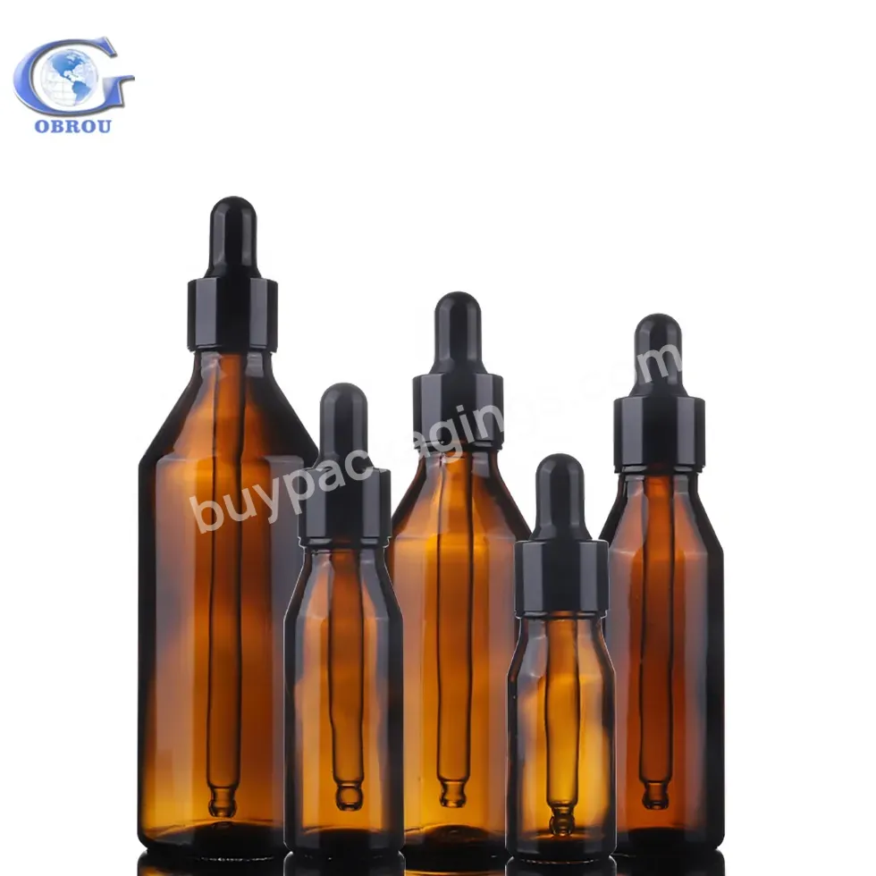 Obrou Custom 10ml 30ml European-style Empty Amber Bottle With Aluminum Dropper Cap Face Oil Drop 5 Ml Serum Glass Bottles For Hair Oil