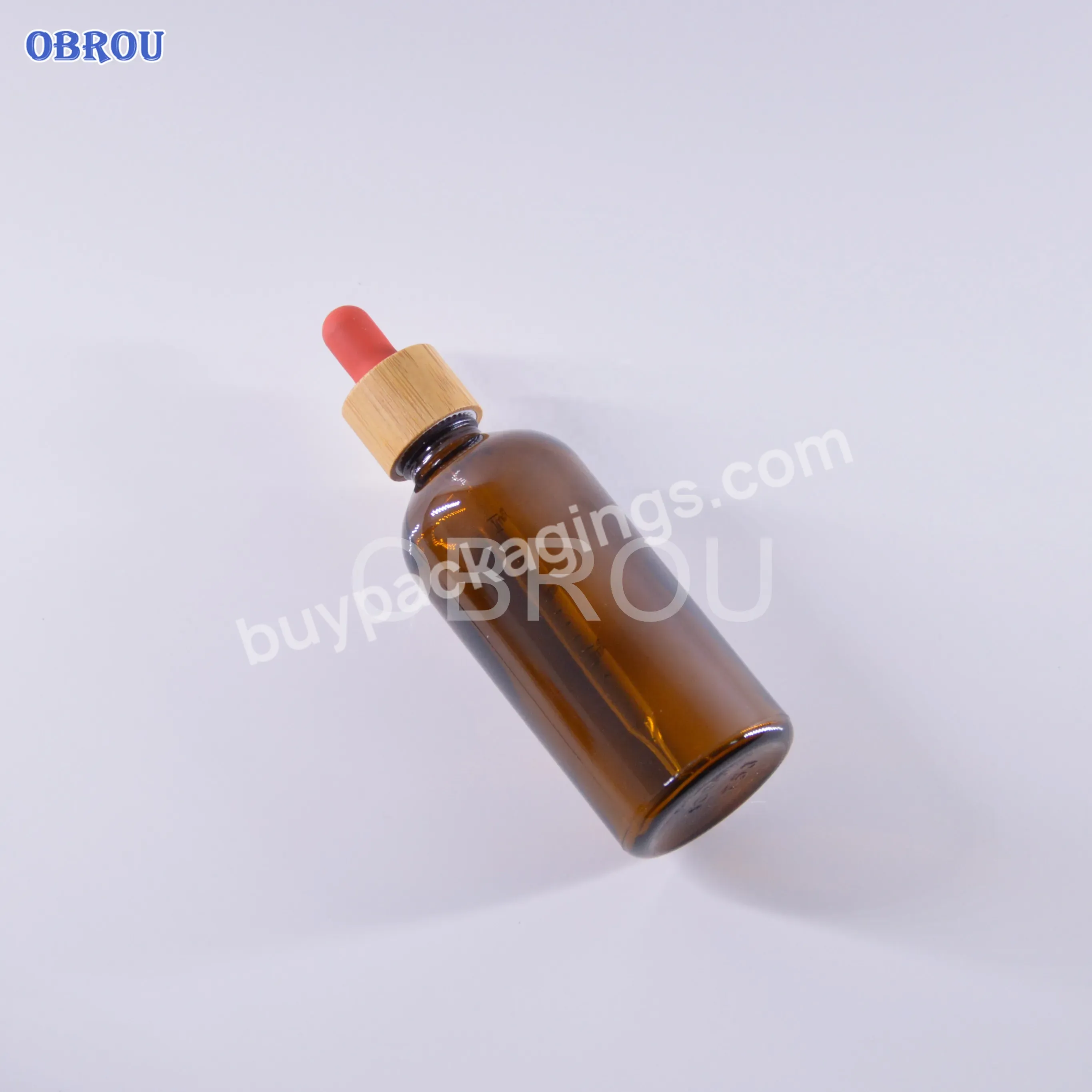 Obrou Empty 30 Ml 1 Oz Cosmetic Essential Hair Oil Bottles 30ml Cuticle Amber Glass Dropper Bottle With Bamboo Lid Top For Cbd