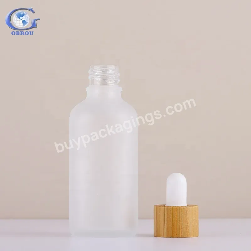 Obrou Factory Custom Clear Frosted Cylinder Hair Oil Cosmetic Serum Glass Dropper Empty Bottle For Essential Oil