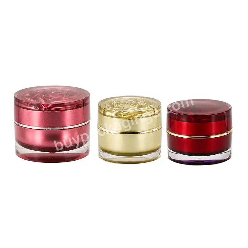 Obrou Factory Direct Sale Light Luxury Double Wall Acrylic 15 G 30 G Skin Care Red Eye Cream Essence Jar Container With Rose Lid