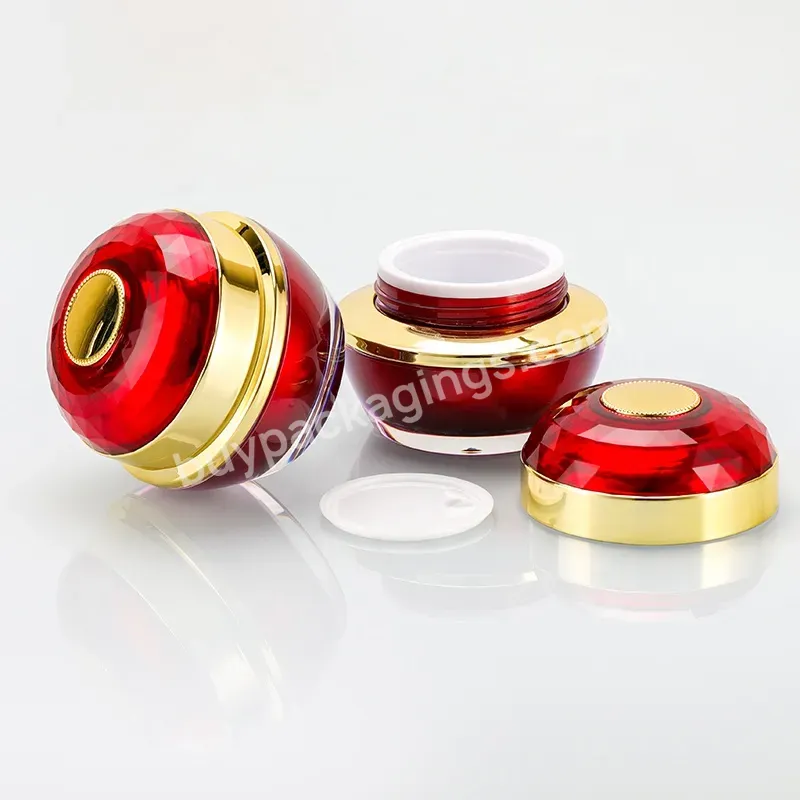 Obrou Factory Direct Sale Light Luxury Golden Stitching Round Acrylic Cream Jar 30 G Empty Red Plastic Cosmetic Jar