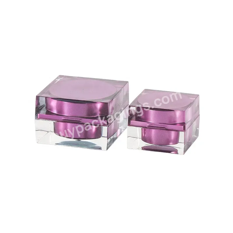 Obrou Factory Manufacture Empty Square Shaped Purple Plastic Ps Acrylic Cosmetic Cream Jar 5g 15g