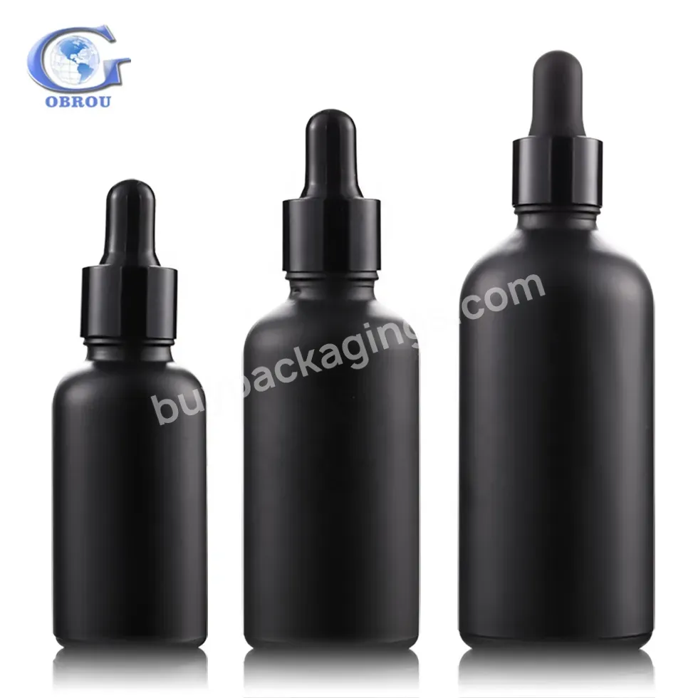 Obrou Hot Sale 5ml 10ml 15ml 20ml 30ml 50ml 100ml Matte Black Frosted Essential Oil Glass Dropper Bottle With Pipette