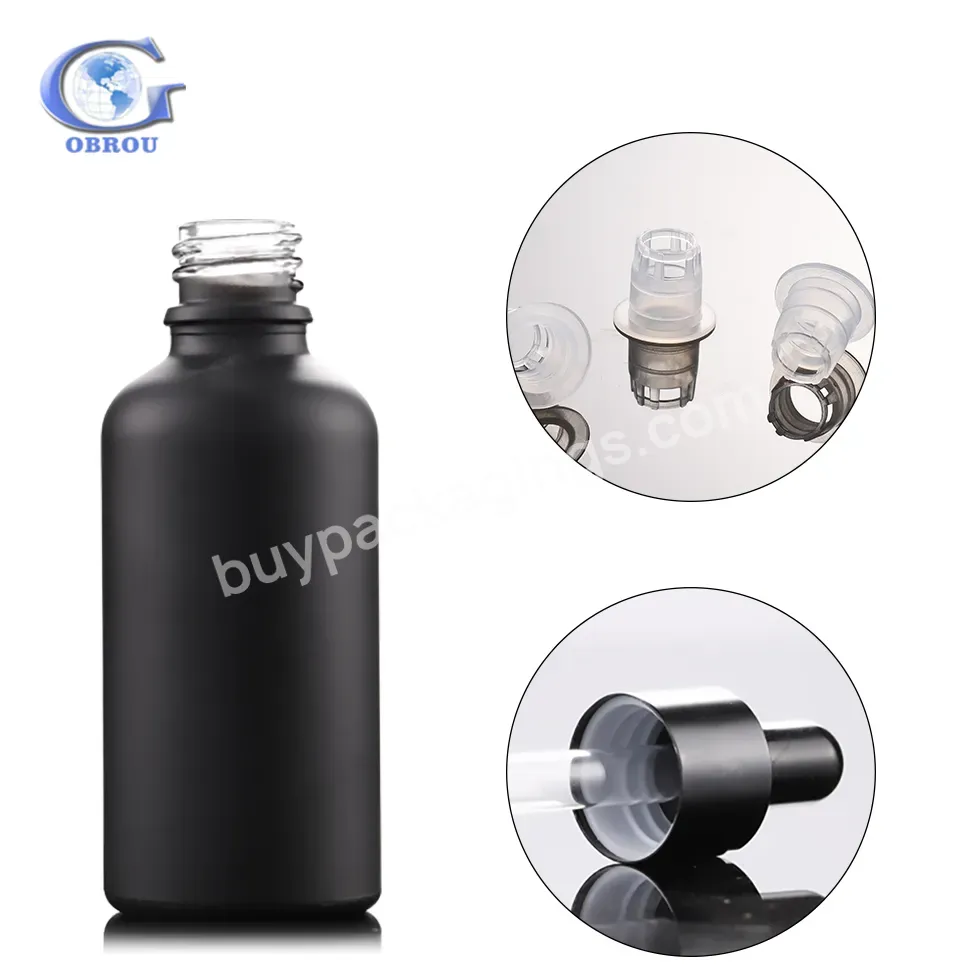 Obrou Hot Sale 5ml 10ml 15ml 20ml 30ml 50ml 100ml Matte Black Frosted Essential Oil Glass Dropper Bottle With Pipette