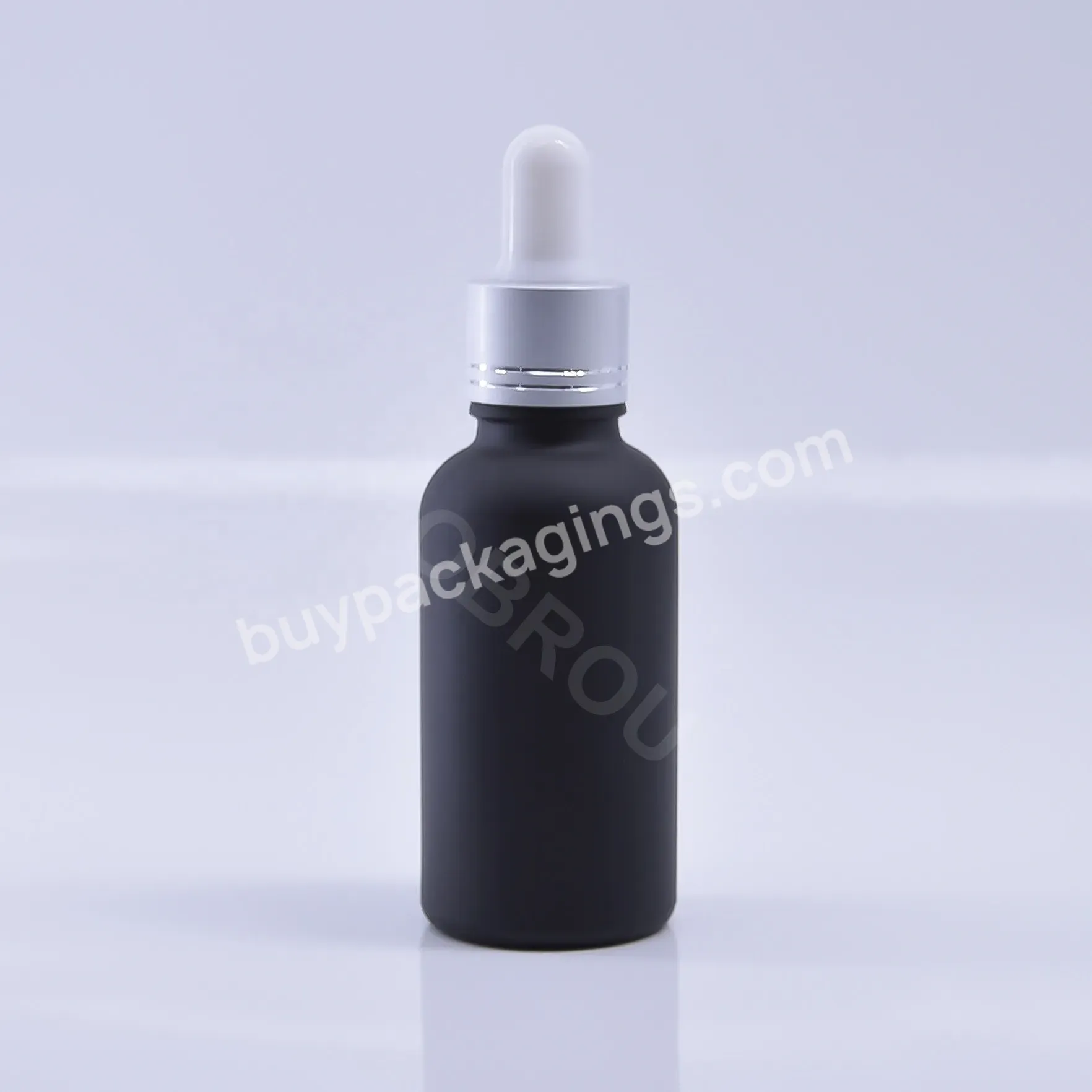 Obrou Matte Black 5ml 10ml Round Silver Collar Body Essential Oil Dropper Cosmetic Glass Bottle Skin Care Glass Serum Oil Bottles