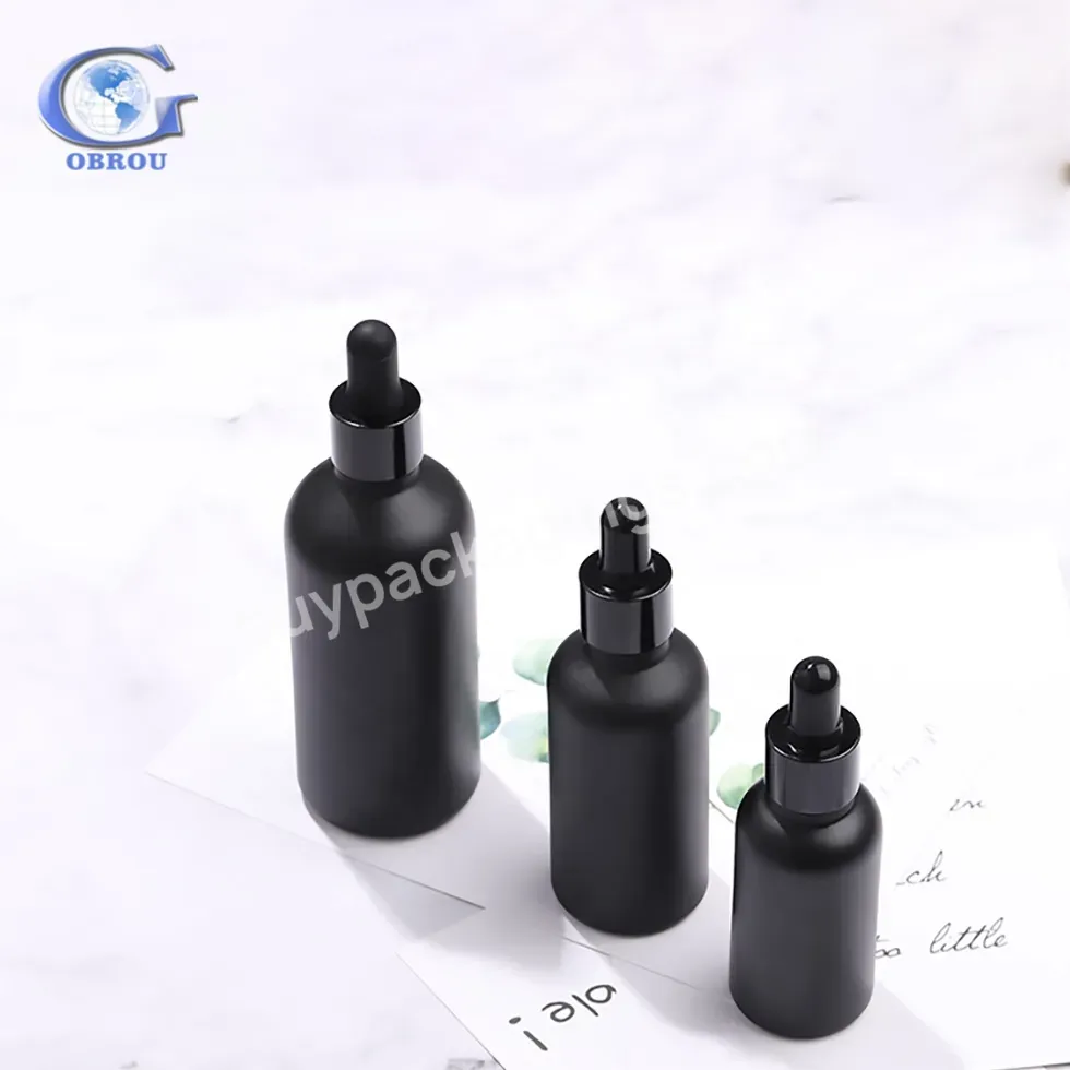 Obrou Matte Black 5ml 10ml Round Silver Collar Body Essential Oil Dropper Cosmetic Glass Bottle Skin Care Glass Serum Oil Bottles