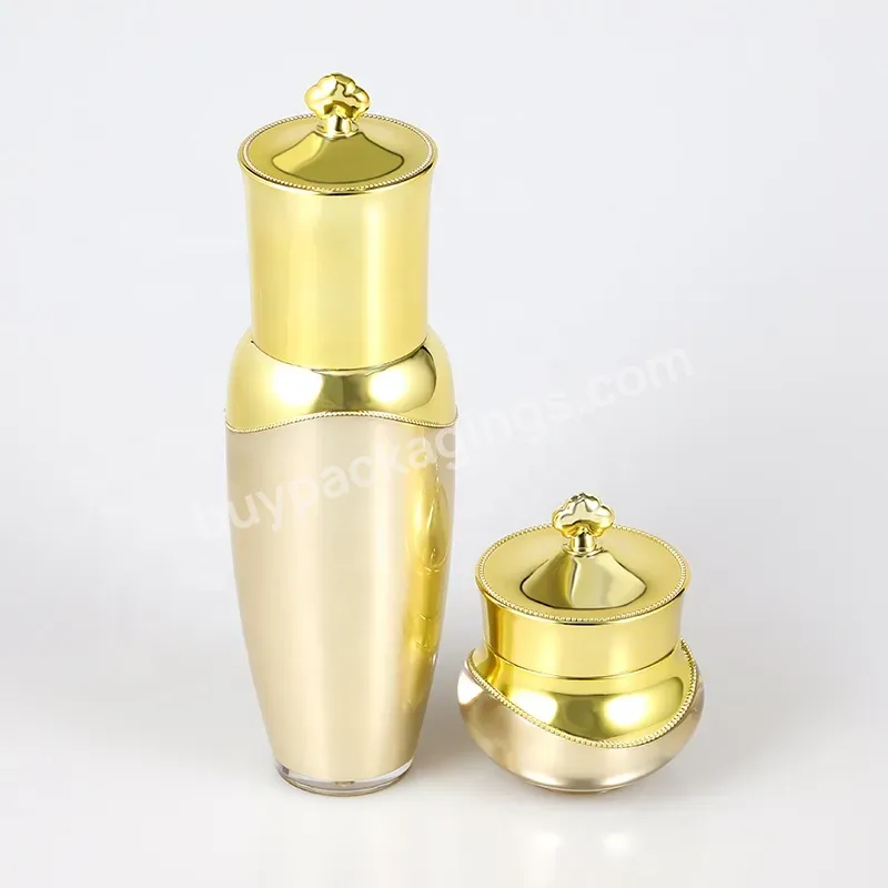 Obrou New Color Acrylic Face Cream Plastic Jar And Acrylic Lotion Pump Bottle With Gold Color Cap For Cosmetics Packaging Sets