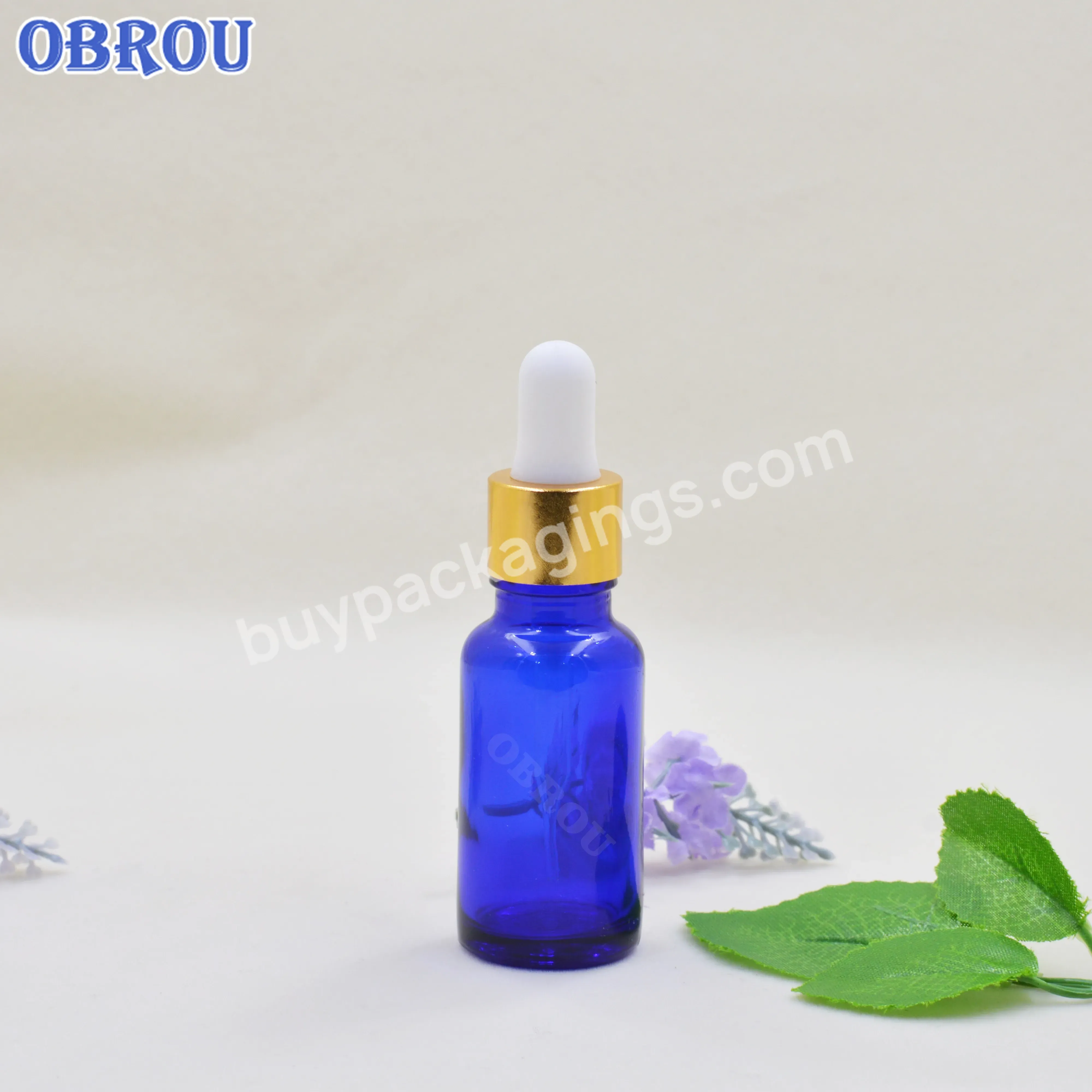 Obrou Obrou Cosmetic Face Oil Packaging Glass Bottle 15ml Blue Clear Round Essential Oil Glass Dropper Bottle