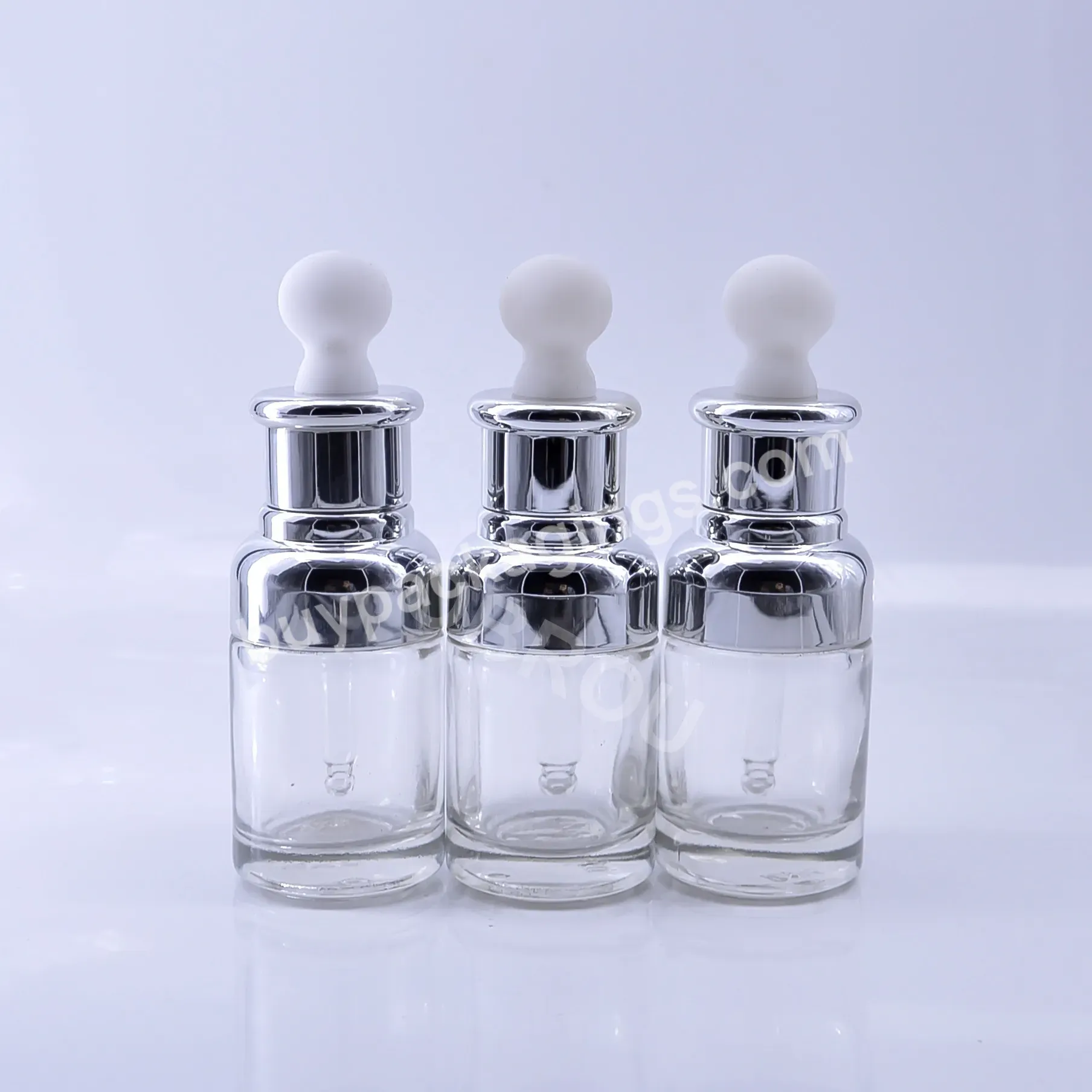 Obrou Popular Clear 30ml Cosmetic Skincare Packaging Glass Dropper Serum Bottle With Silver Collar